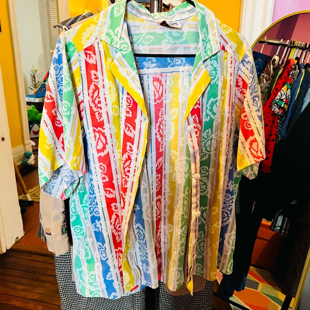 Vintage colorful floral striped top